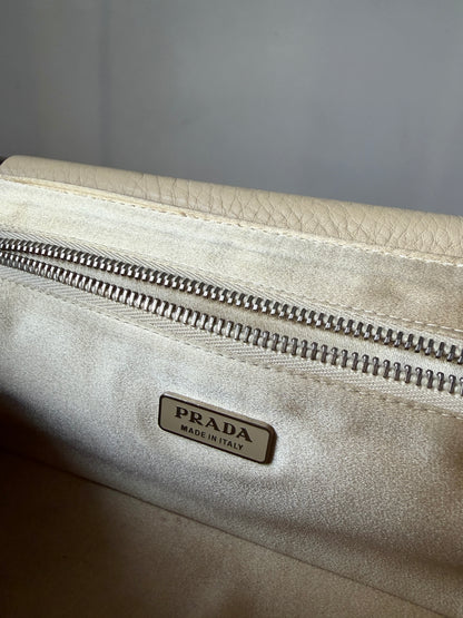 AVAILABLE | Prada Vitello Daino Ricamo Swing Bag – Beige