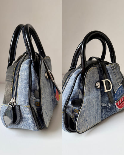 AVAILABLE | Christian Dior Distressed Denim Speedway Saddle Bowler Bag
