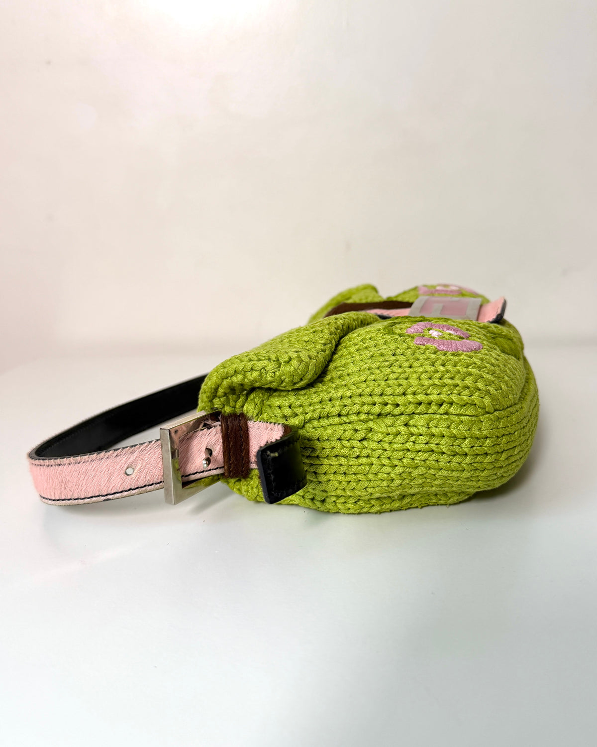 AVAILABLE | Fendi Knitted Floral Green Pink Baguette
