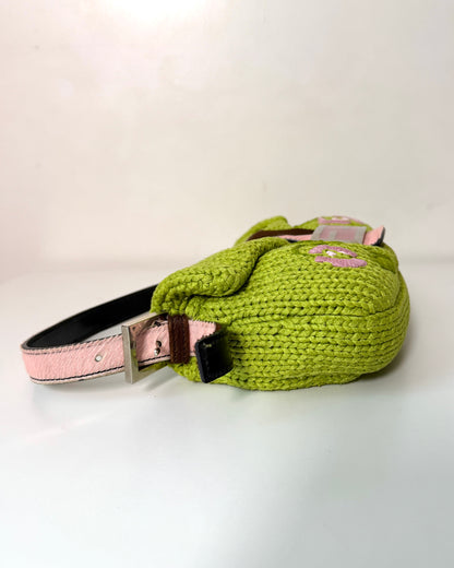 AVAILABLE | Fendi Knitted Floral Green Pink Baguette