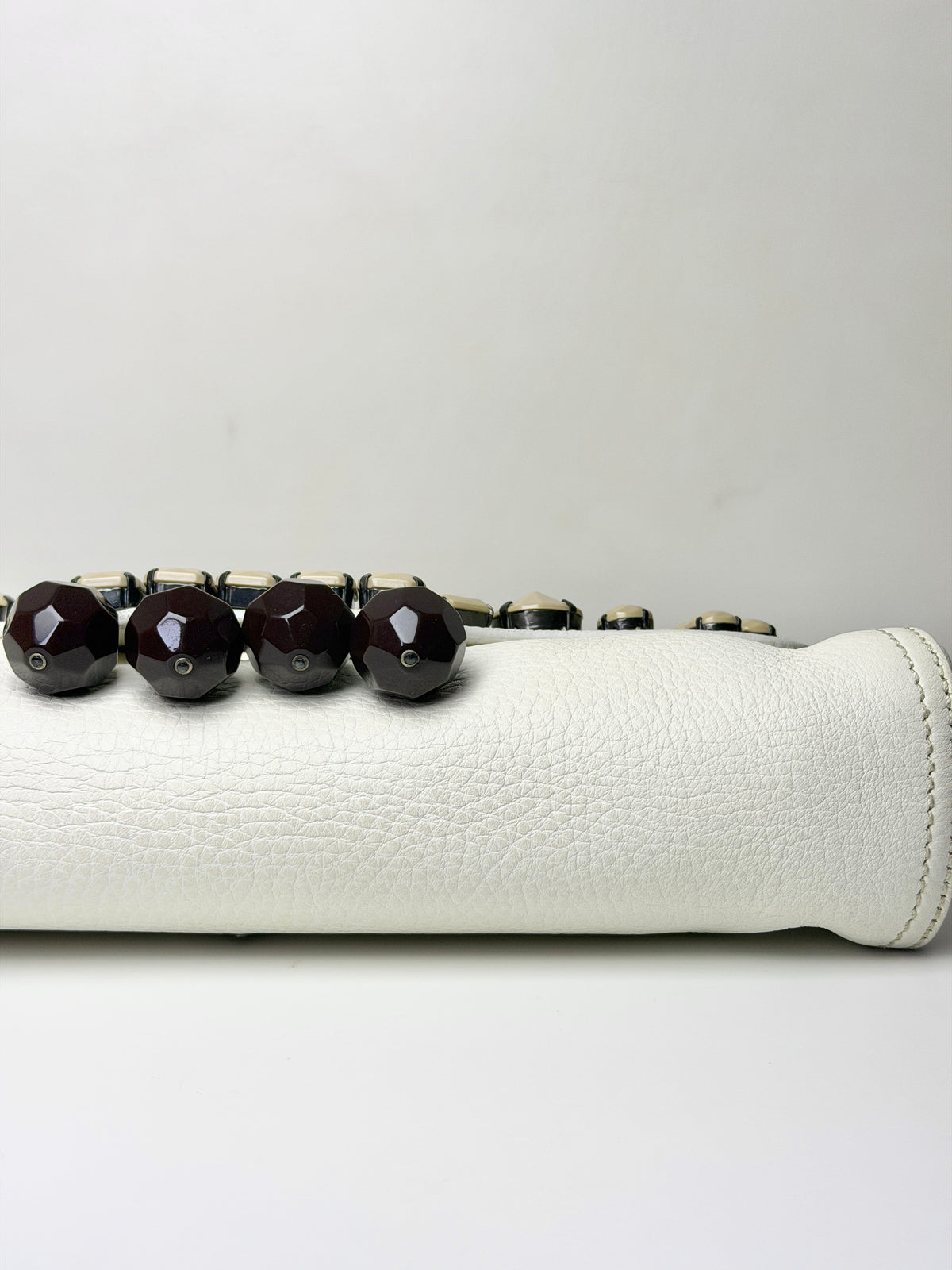 Prada Vitello Daino Leather Beaded Swing Bag – White