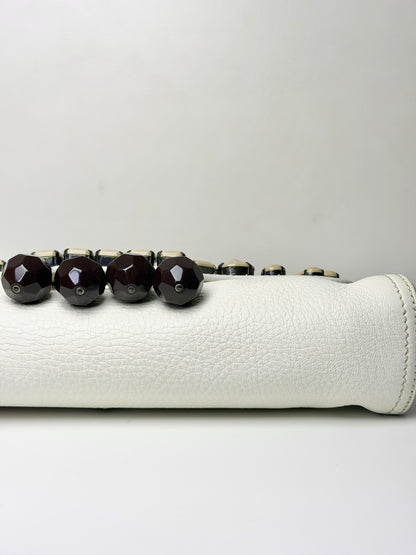Prada Vitello Daino Leather Beaded Swing Bag – White