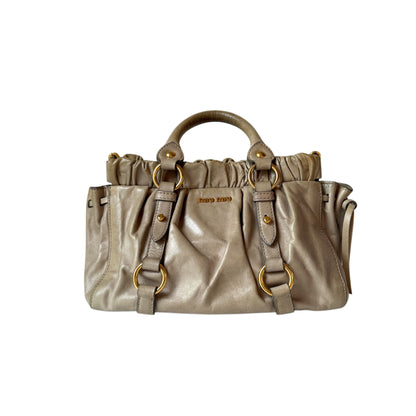 AVAILBLE | Miu Miu Vitello Lux 2-Way Leather Handbag – Light Grey