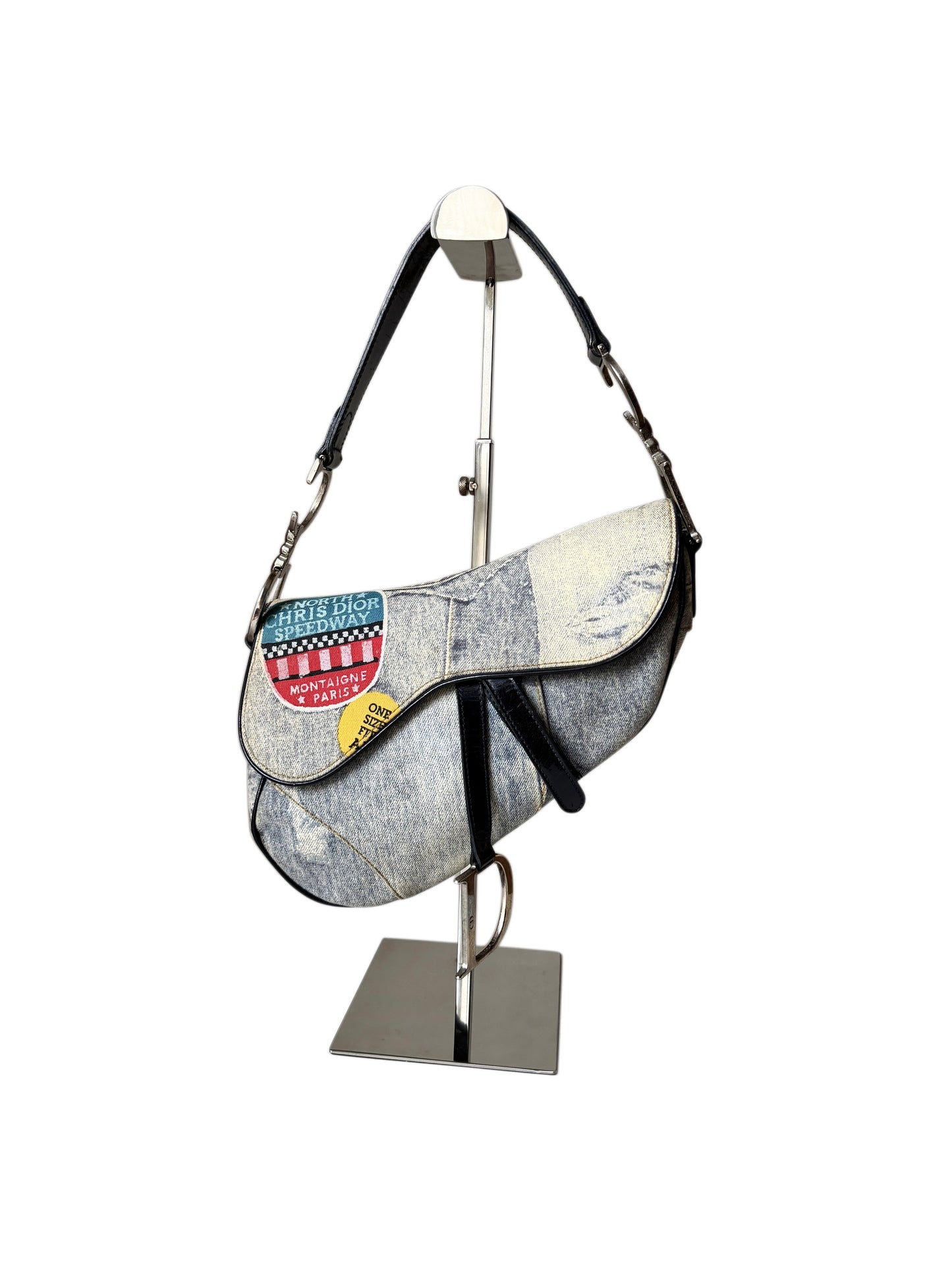 AVAILABLE | Christian Dior Speedway Distressed Saddle Bag – Blue