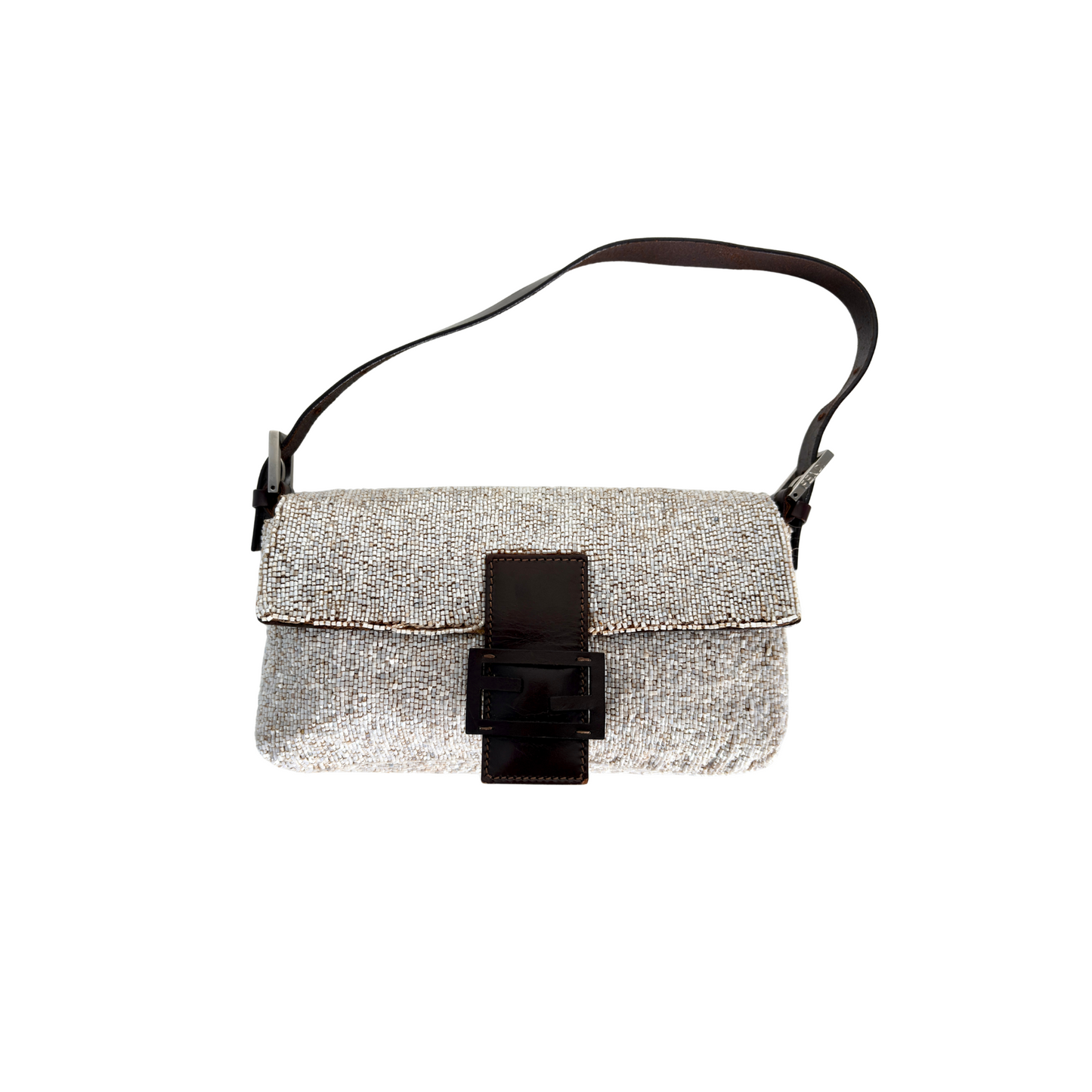 FENDI Silver Beaded Baguette