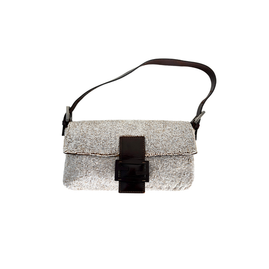 FENDI Silver Beaded Baguette
