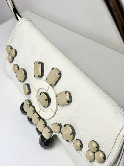 Prada Vitello Daino Leather Beaded Swing Bag – White