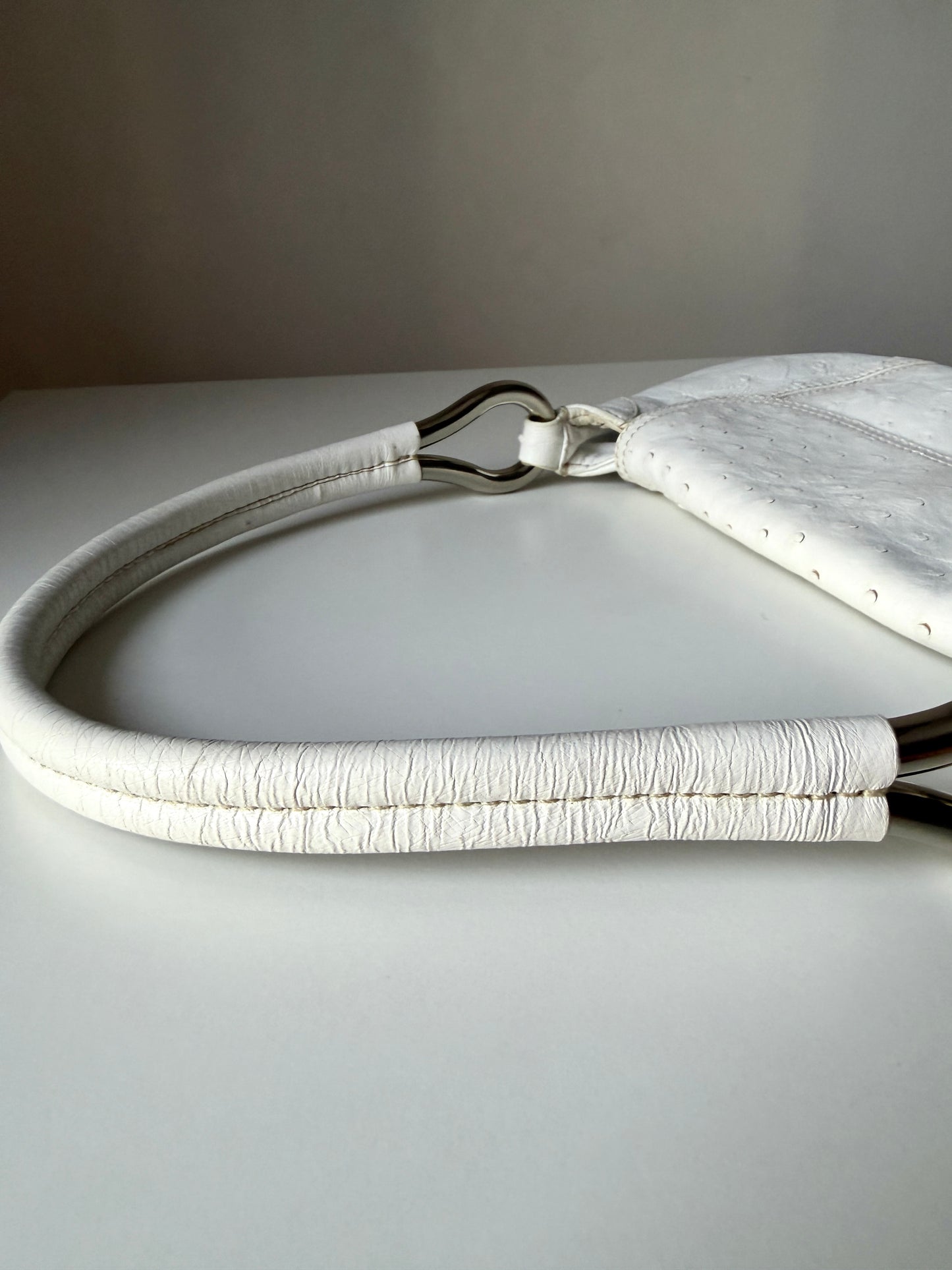 AVAILABLE | Prada Ostrich Swing Handbag 2003  – White