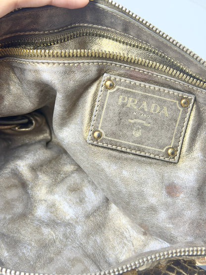 Prada Whips Pietre Gold Metallic Snakeskin Jeweled Bag