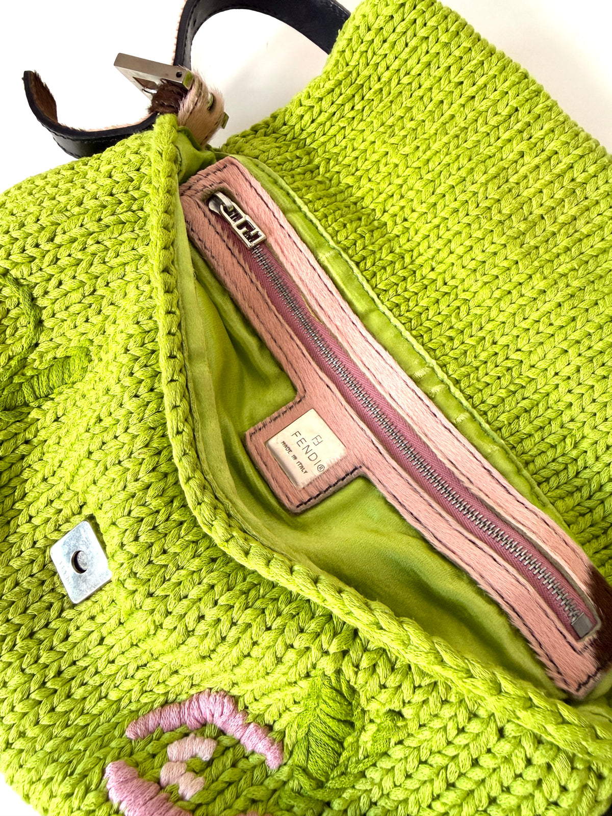 AVAILABLE | Fendi Knitted Floral Green Pink Baguette
