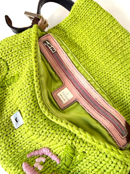 AVAILABLE | Fendi Knitted Floral Green Pink Baguette