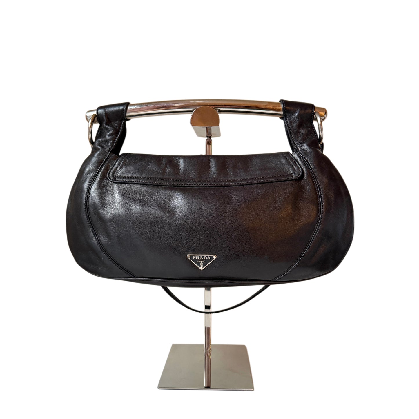 AVAILABLE | Prada Black Halfmoon Lambskin Swing Bag