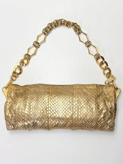 Prada Whips Pietre Gold Metallic Snakeskin Jeweled Bag