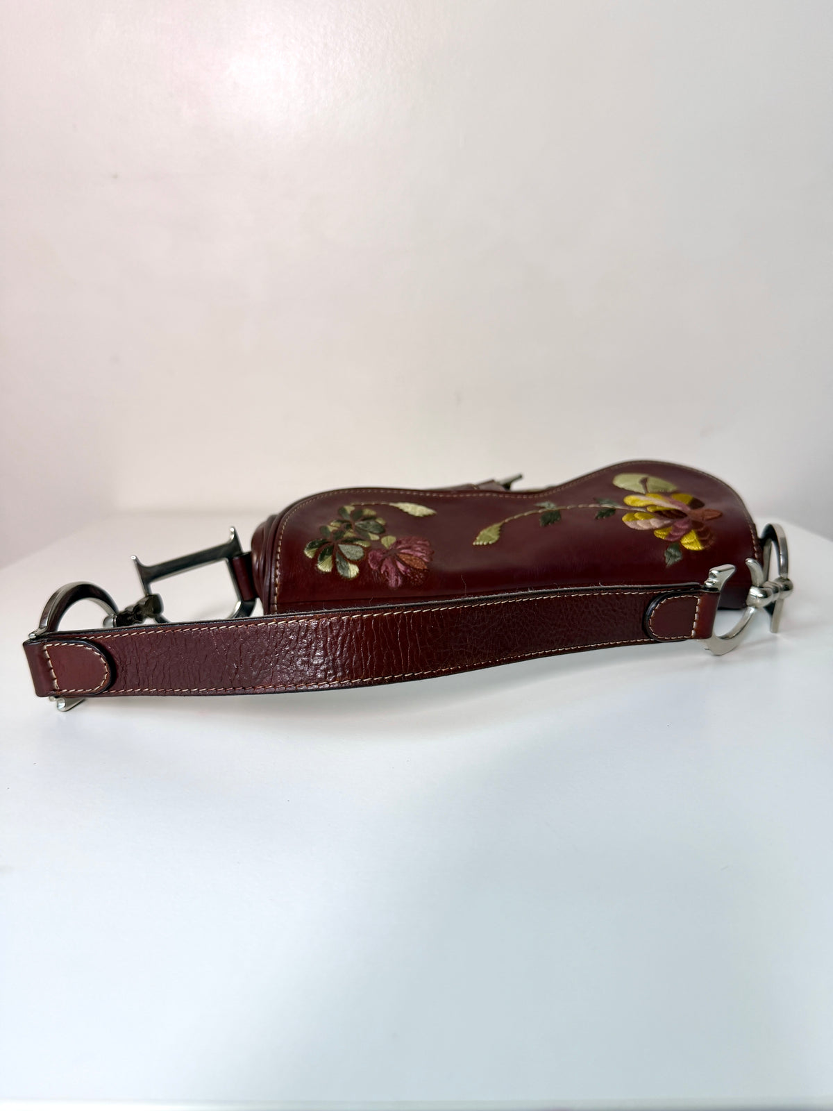 AVAILABLE | Christian Dior Brown Embroidered Floral Saddle Bag