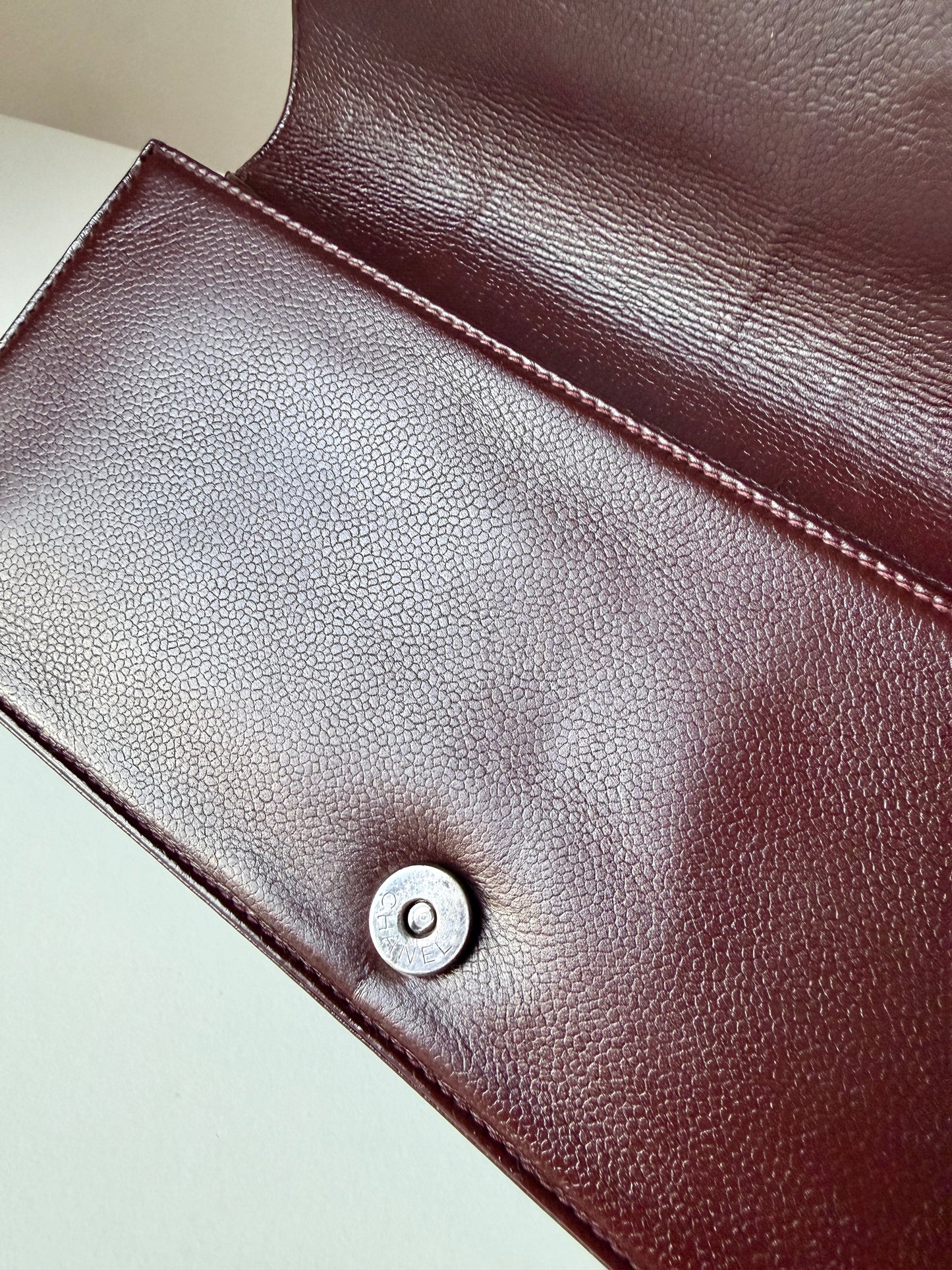 AVAILABLE | Chanel Double Pocket Satchel – Burgundy
