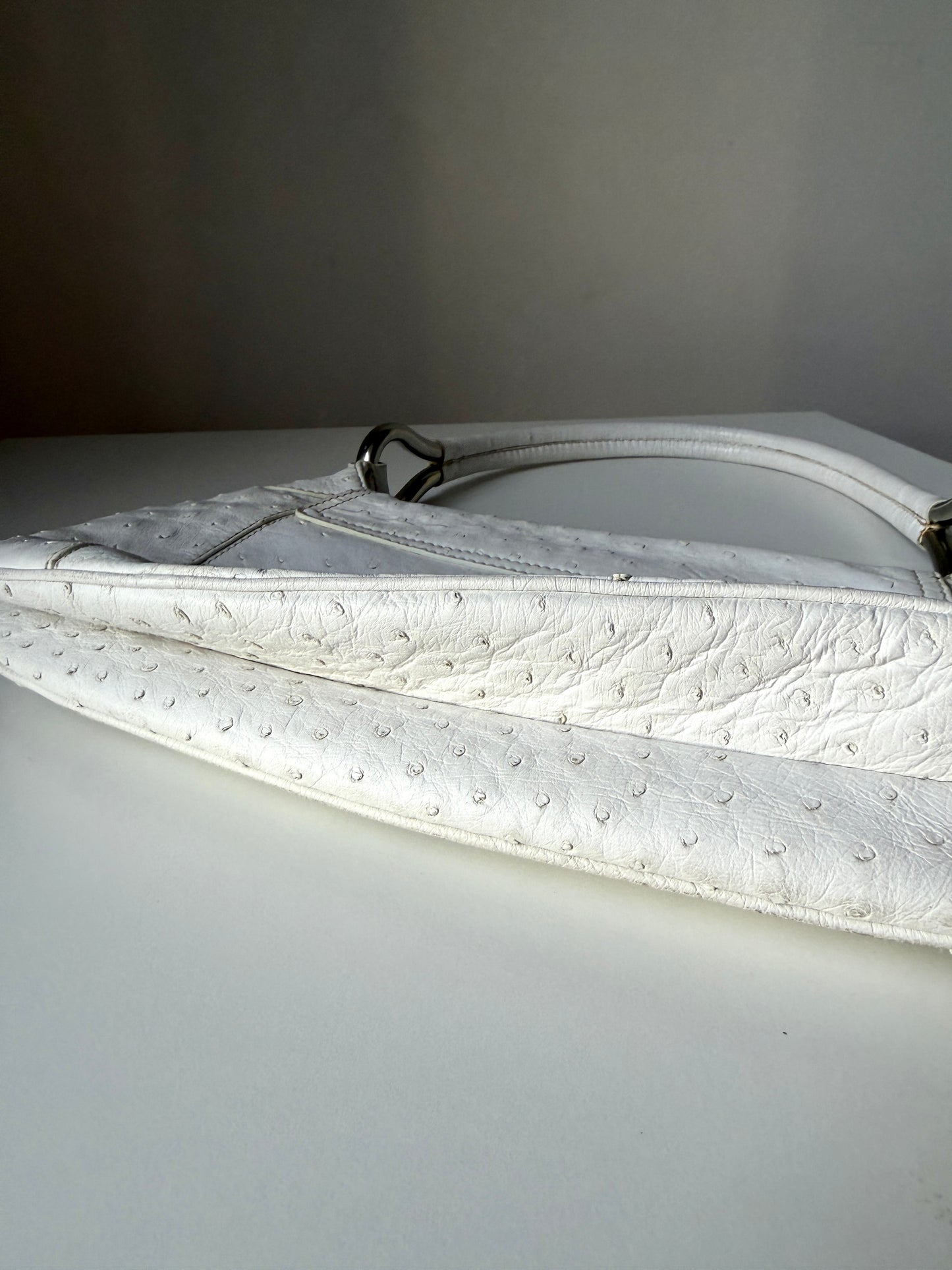AVAILABLE | Prada Ostrich Swing Handbag 2003  – White