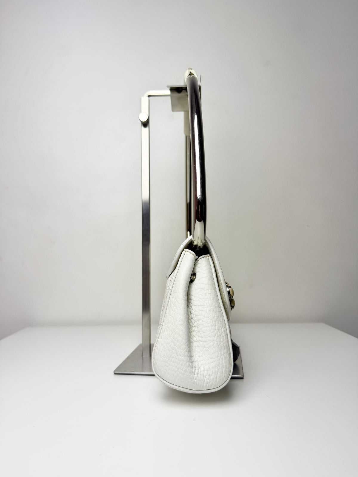 Prada Vitello Daino Leather Beaded Swing Bag – White