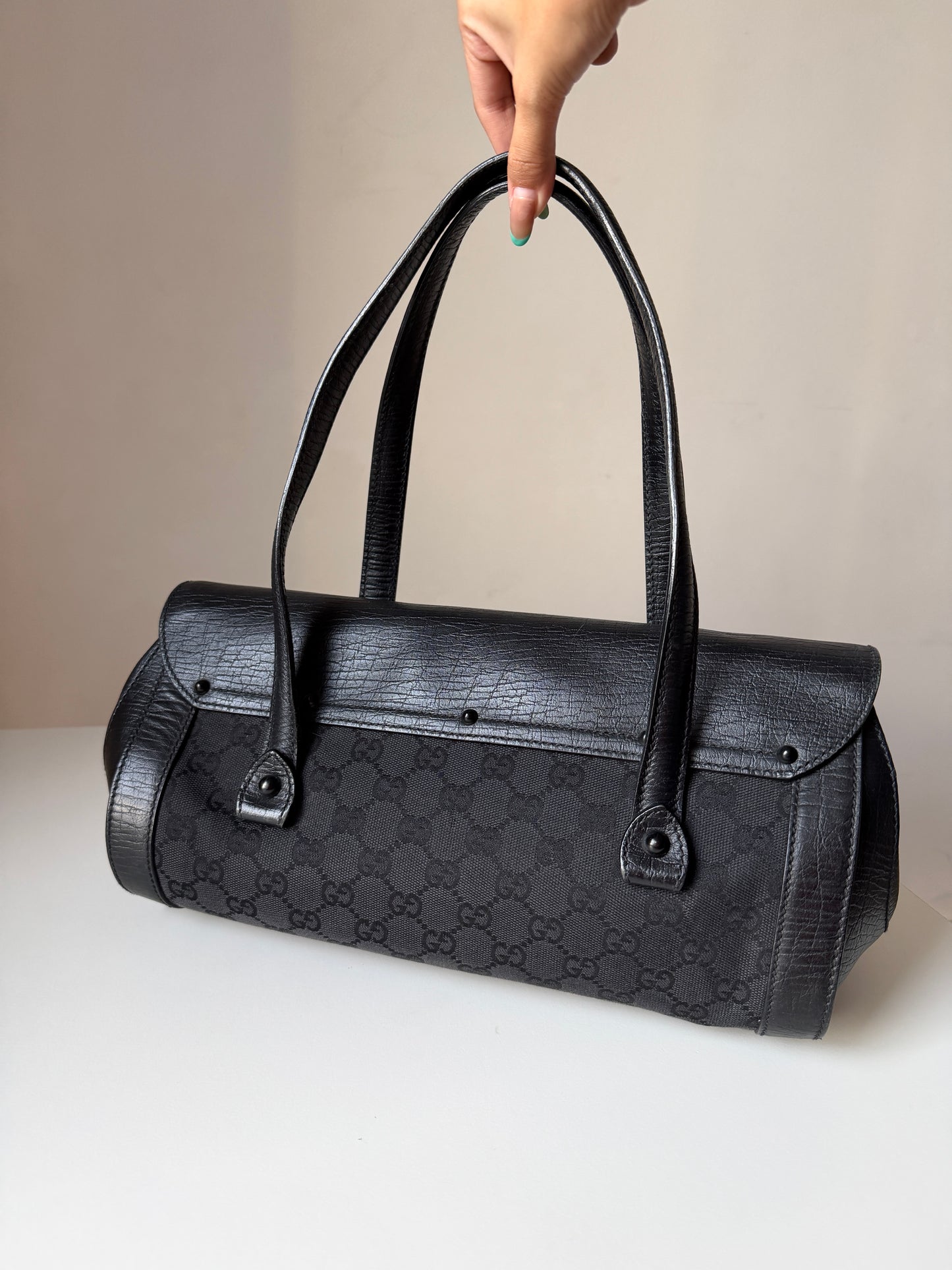 AVAILABLE | Gucci GG Canvas Bamboo Bullet Medium – Black