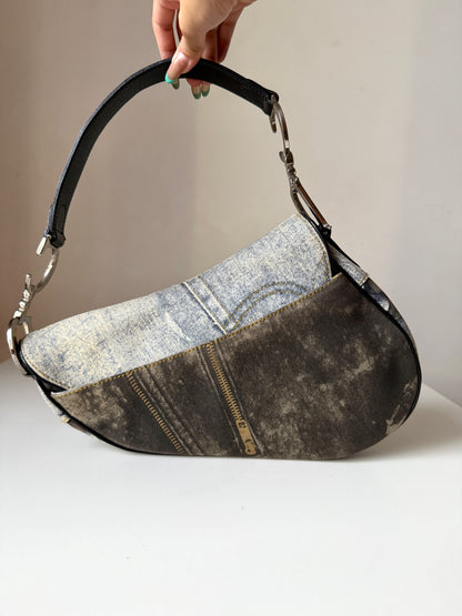AVAILABLE | Christian Dior Speedway Distressed Saddle Bag – Blue