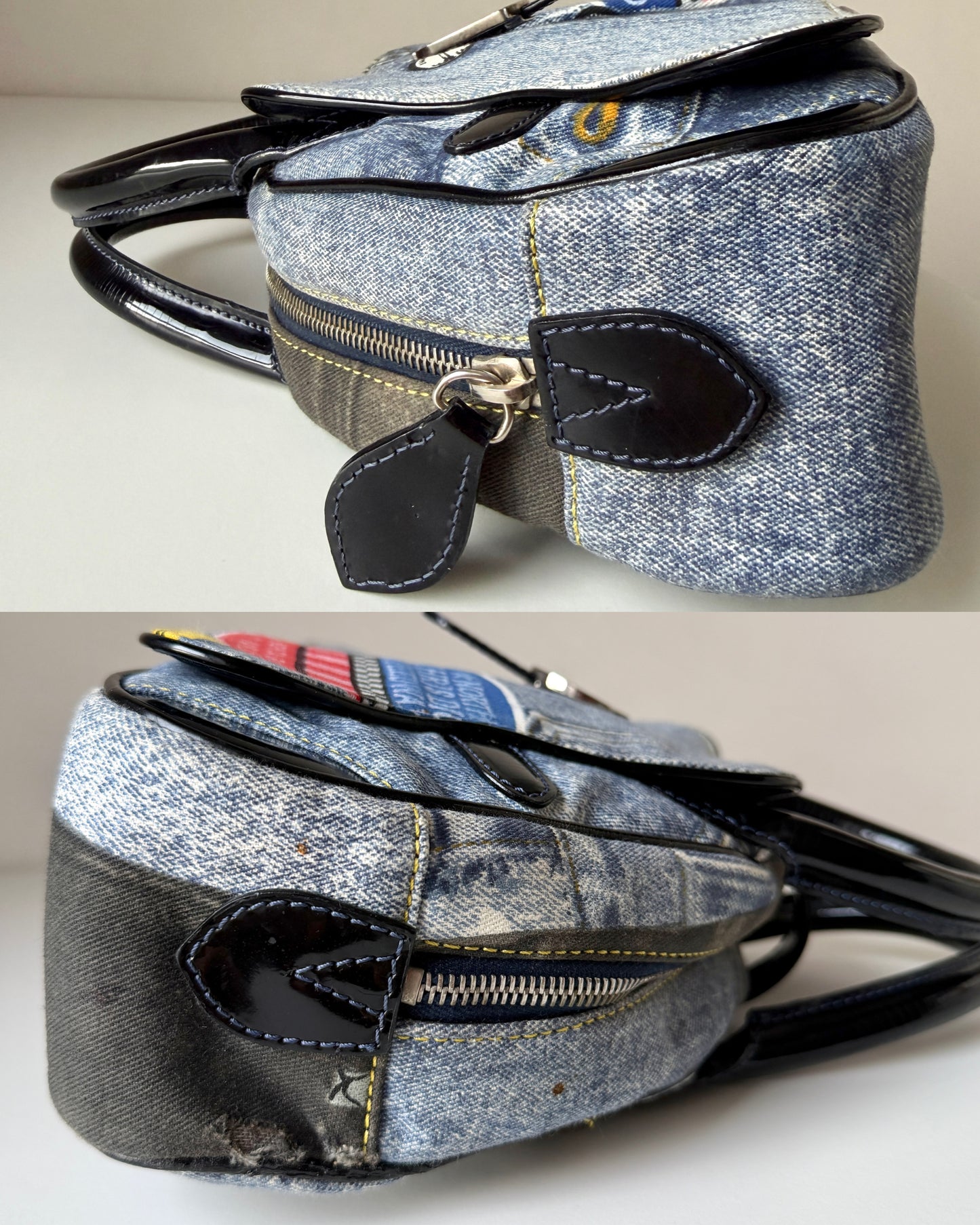AVAILABLE | Christian Dior Distressed Denim Speedway Saddle Bowler Bag