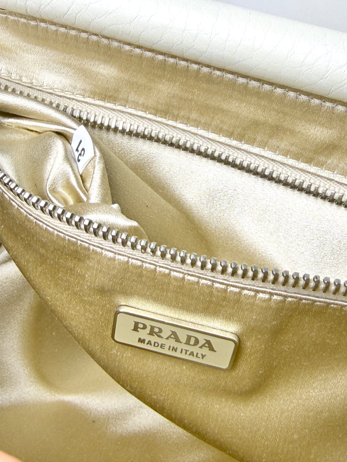 Prada Vitello Daino Leather Beaded Swing Bag – White