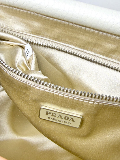 Prada Vitello Daino Leather Beaded Swing Bag – White
