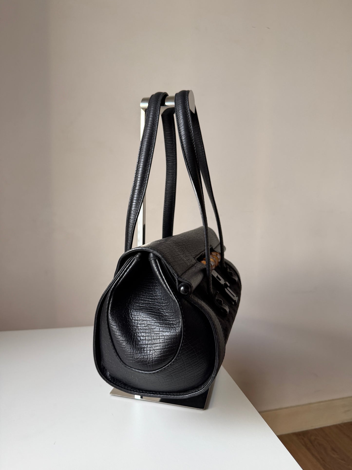 AVAILABLE | Gucci GG Canvas Bamboo Bullet Medium – Black