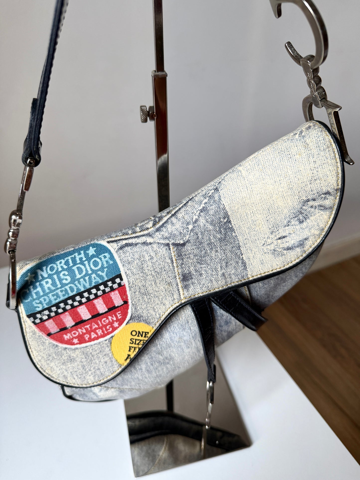 AVAILABLE | Christian Dior Speedway Distressed Saddle Bag – Blue
