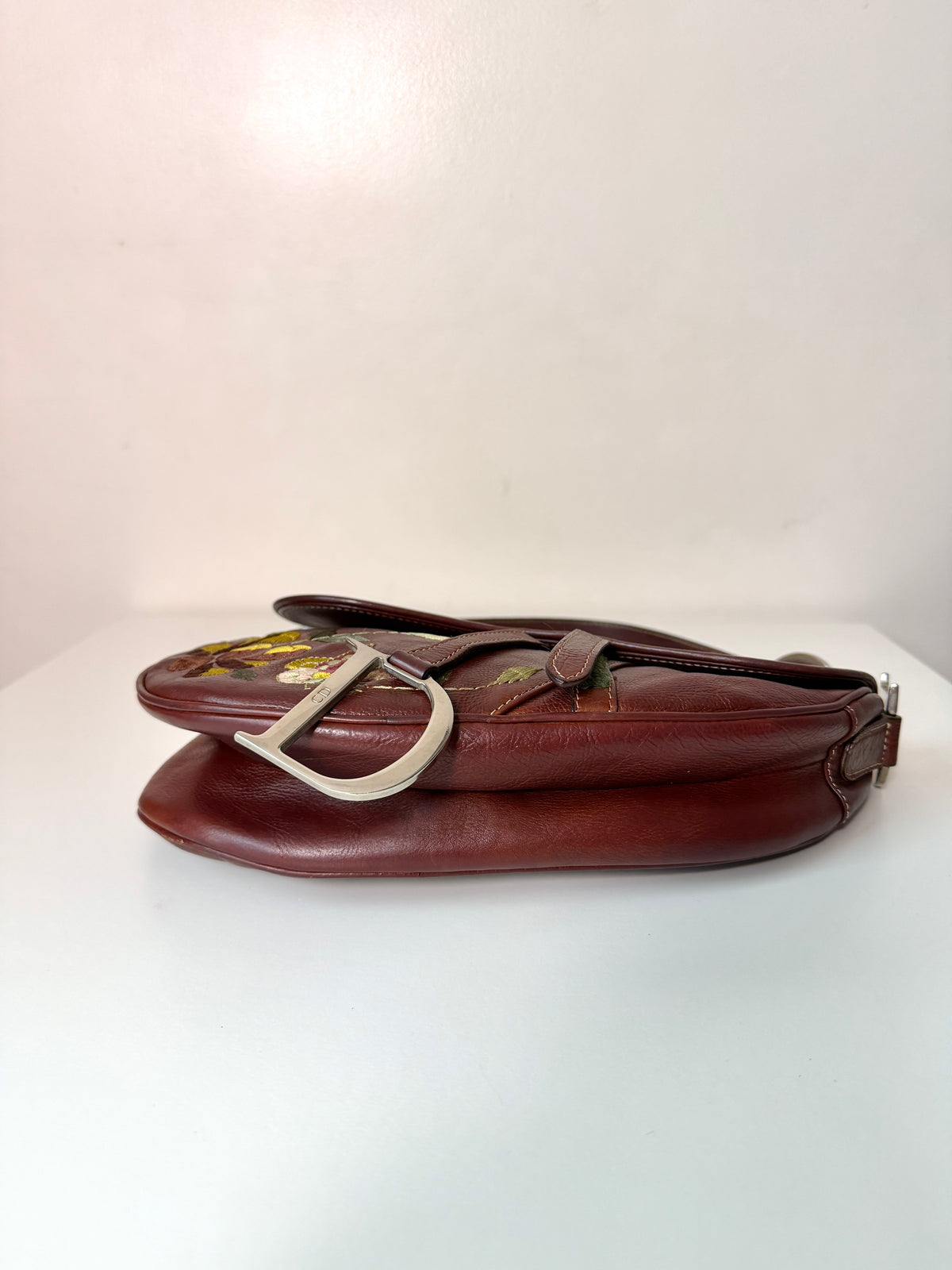 AVAILABLE | Christian Dior Brown Embroidered Floral Saddle Bag