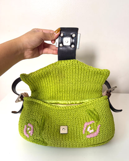 AVAILABLE | Fendi Knitted Floral Green Pink Baguette