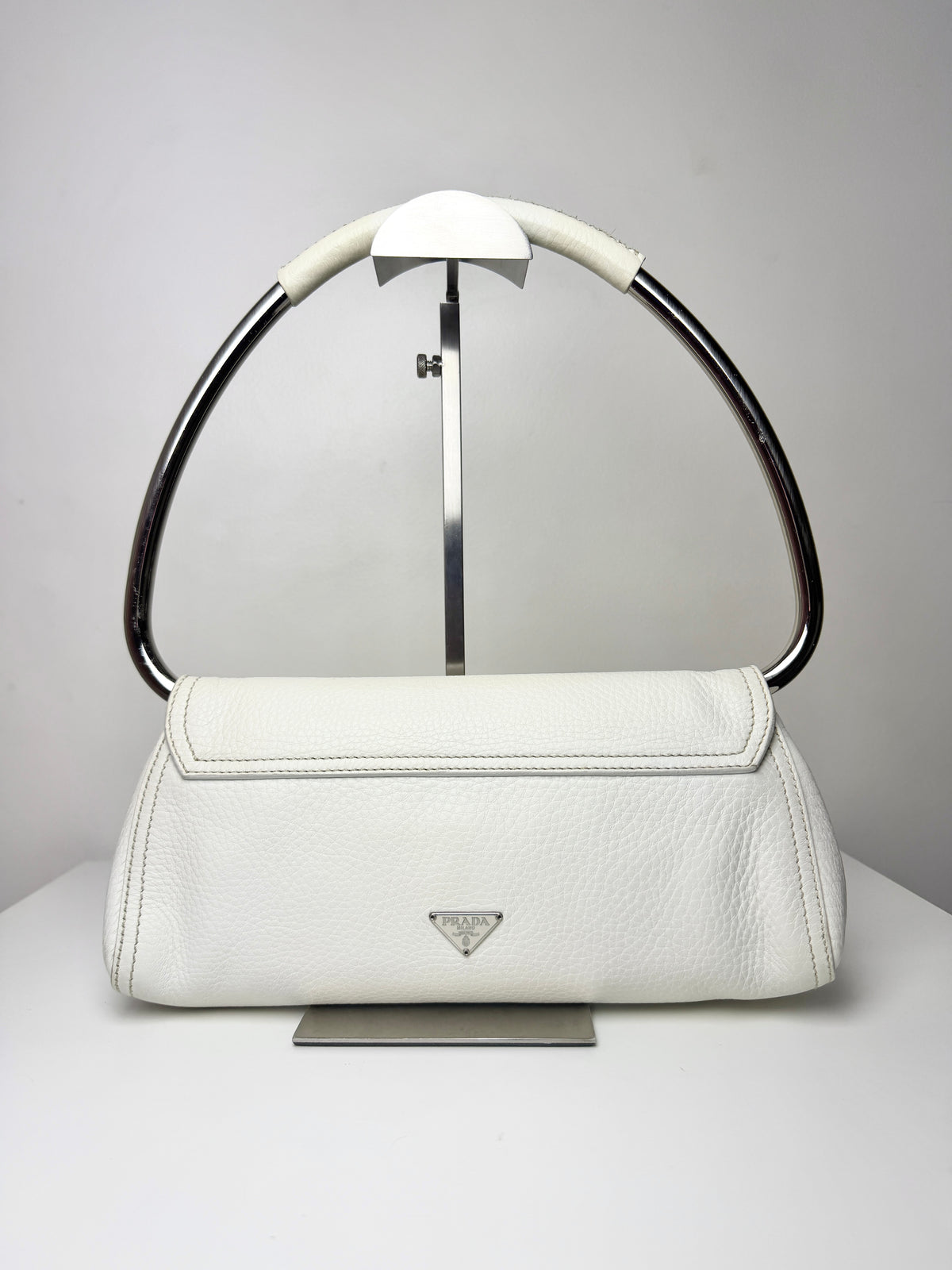 Prada Vitello Daino Leather Beaded Swing Bag – White