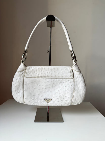 AVAILABLE | Prada Ostrich Swing Handbag 2003  – White