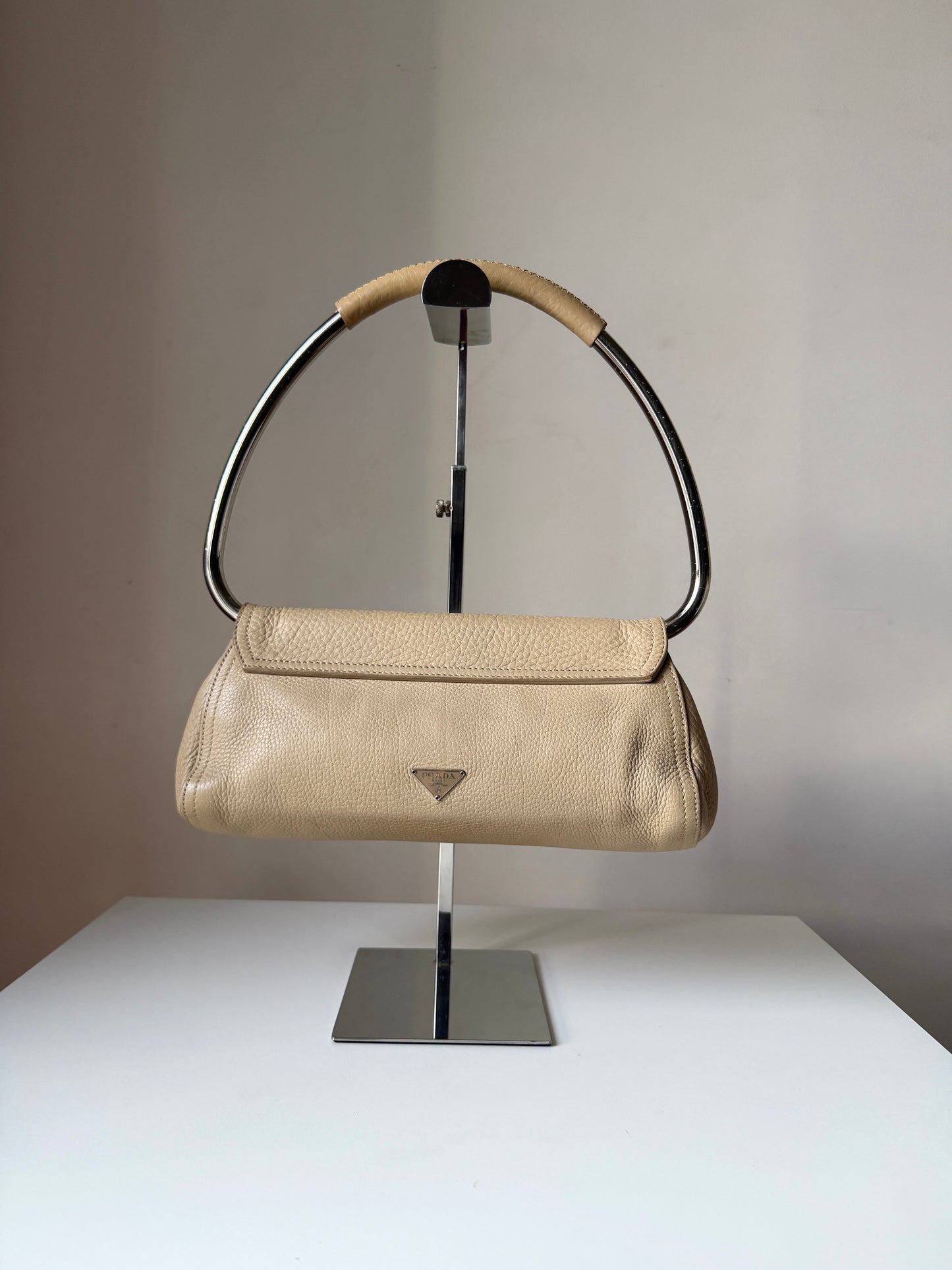 AVAILABLE | Prada Vitello Daino Ricamo Swing Bag – Beige