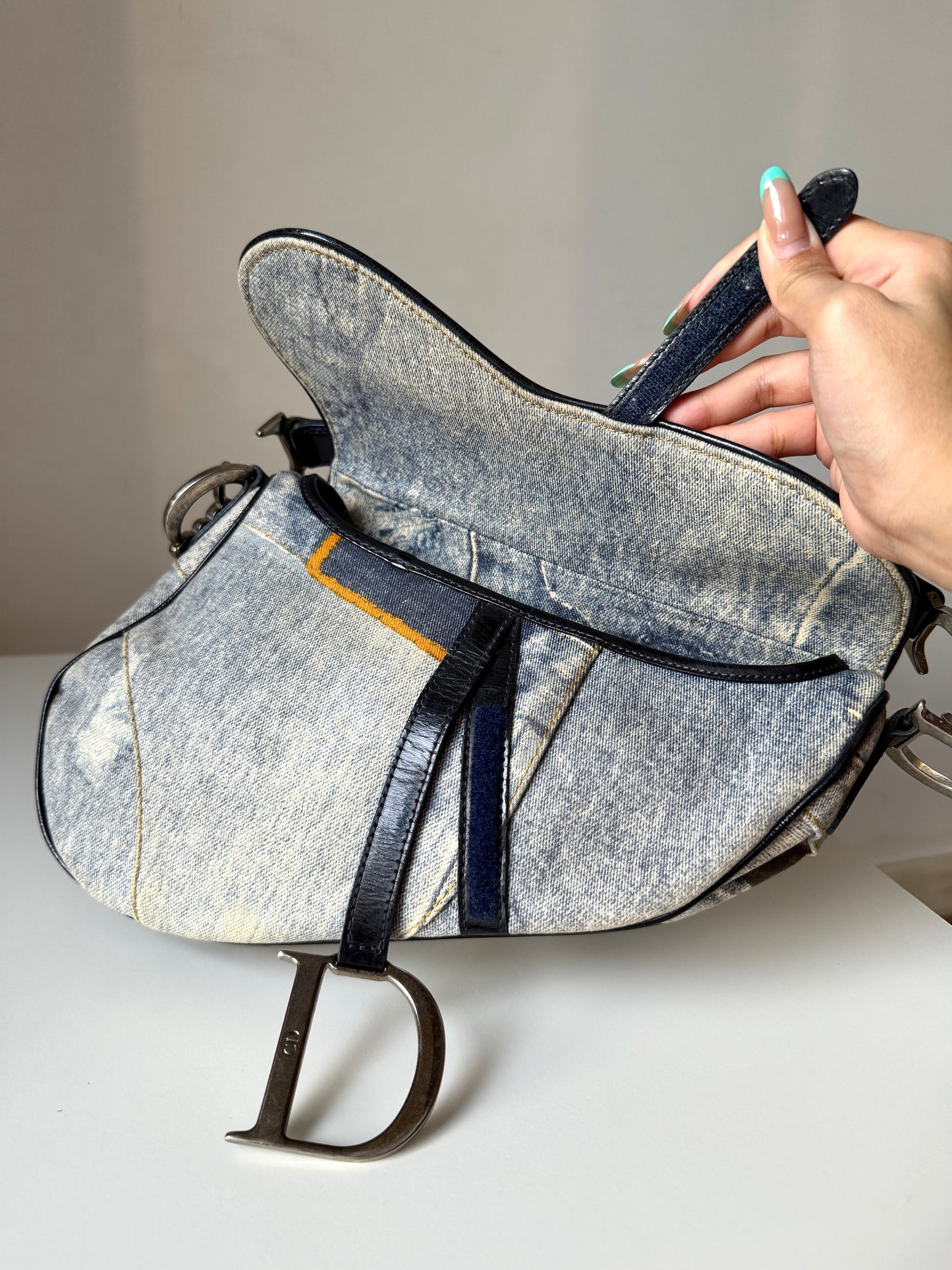 AVAILABLE | Christian Dior Speedway Distressed Saddle Bag – Blue