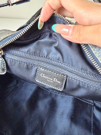AVAILABLE | Christian Dior Distressed Denim Speedway Saddle Bowler Bag