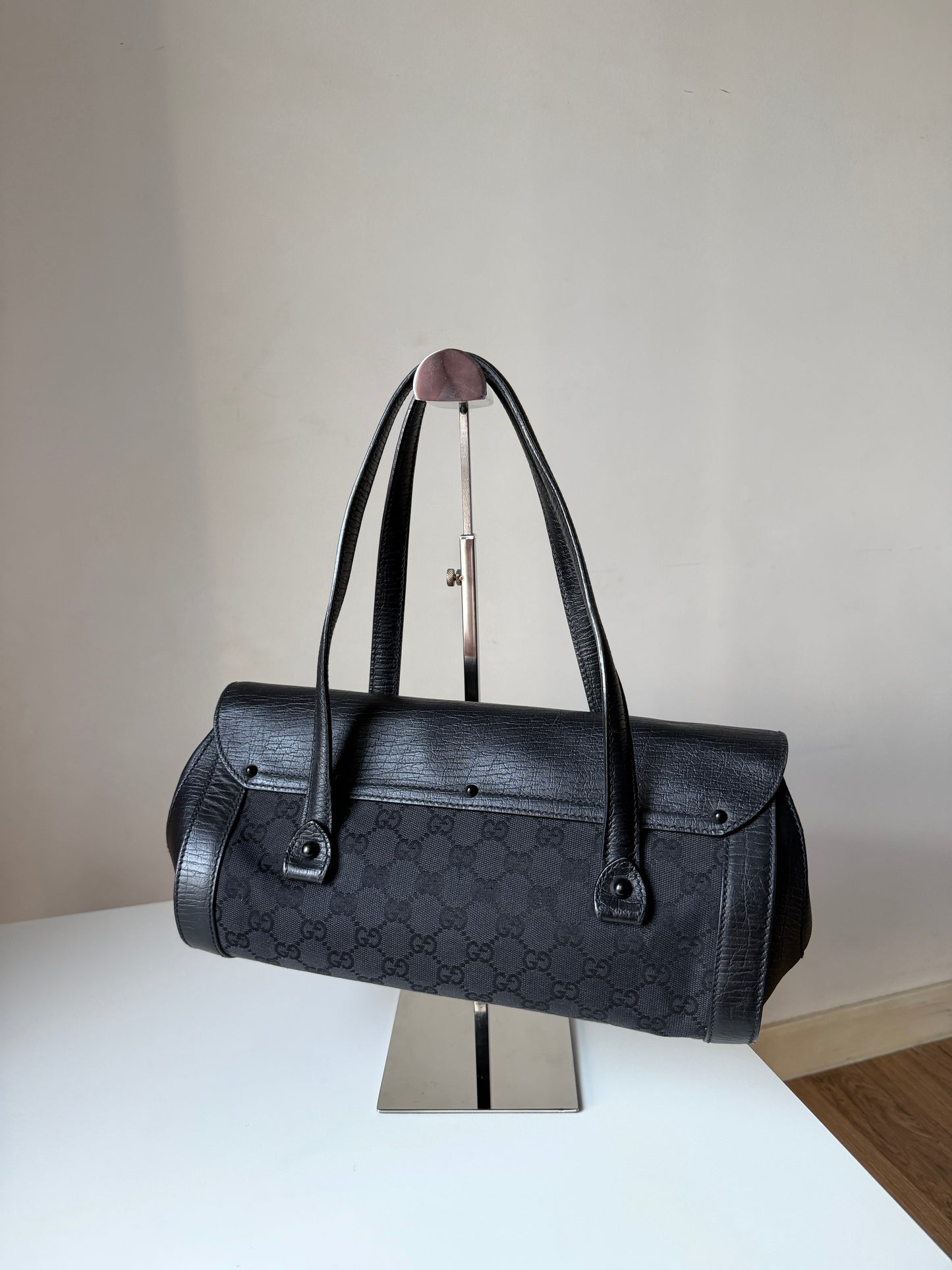 AVAILABLE | Gucci GG Canvas Bamboo Bullet Medium – Black