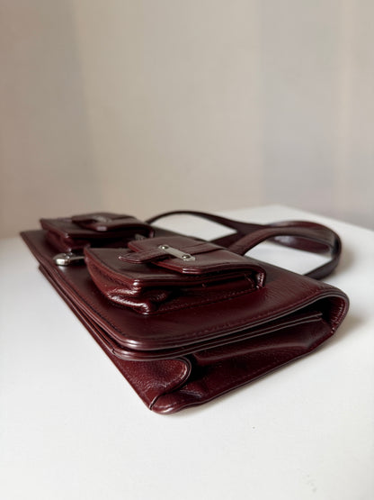AVAILABLE | Chanel Double Pocket Satchel – Burgundy