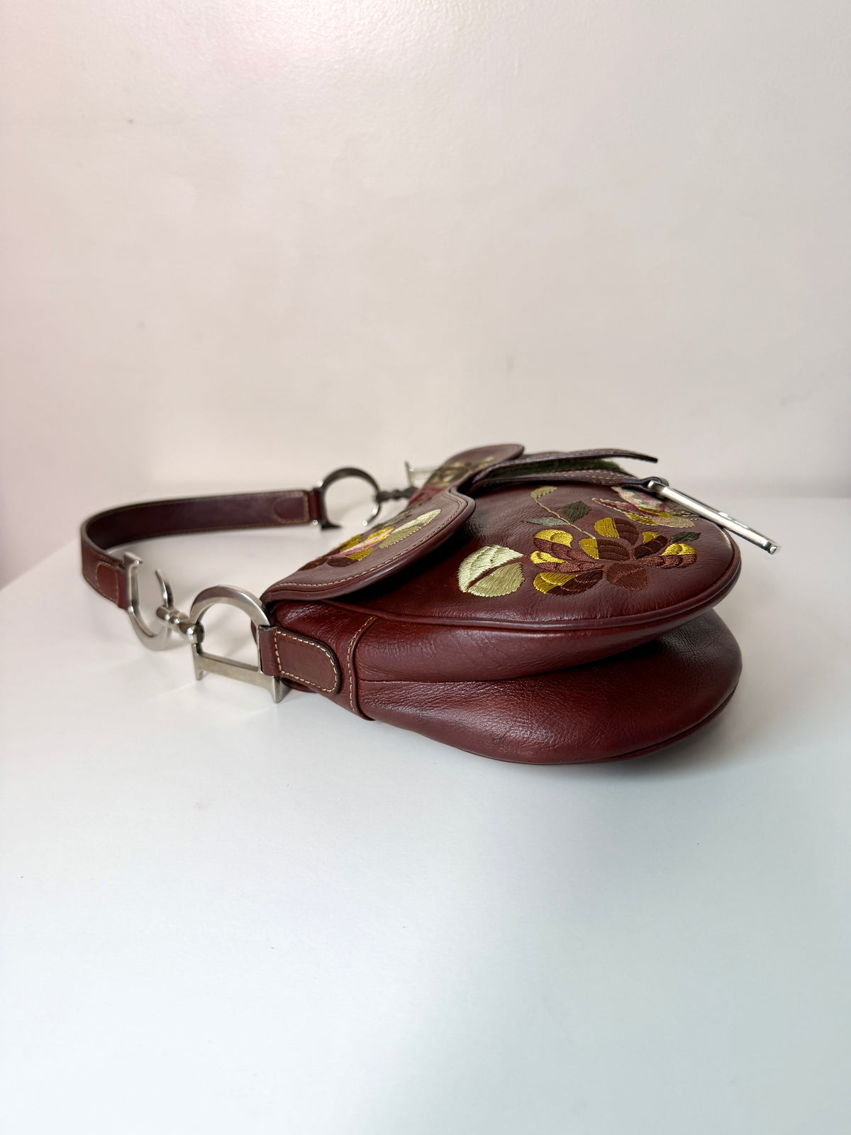 AVAILABLE | Christian Dior Brown Embroidered Floral Saddle Bag