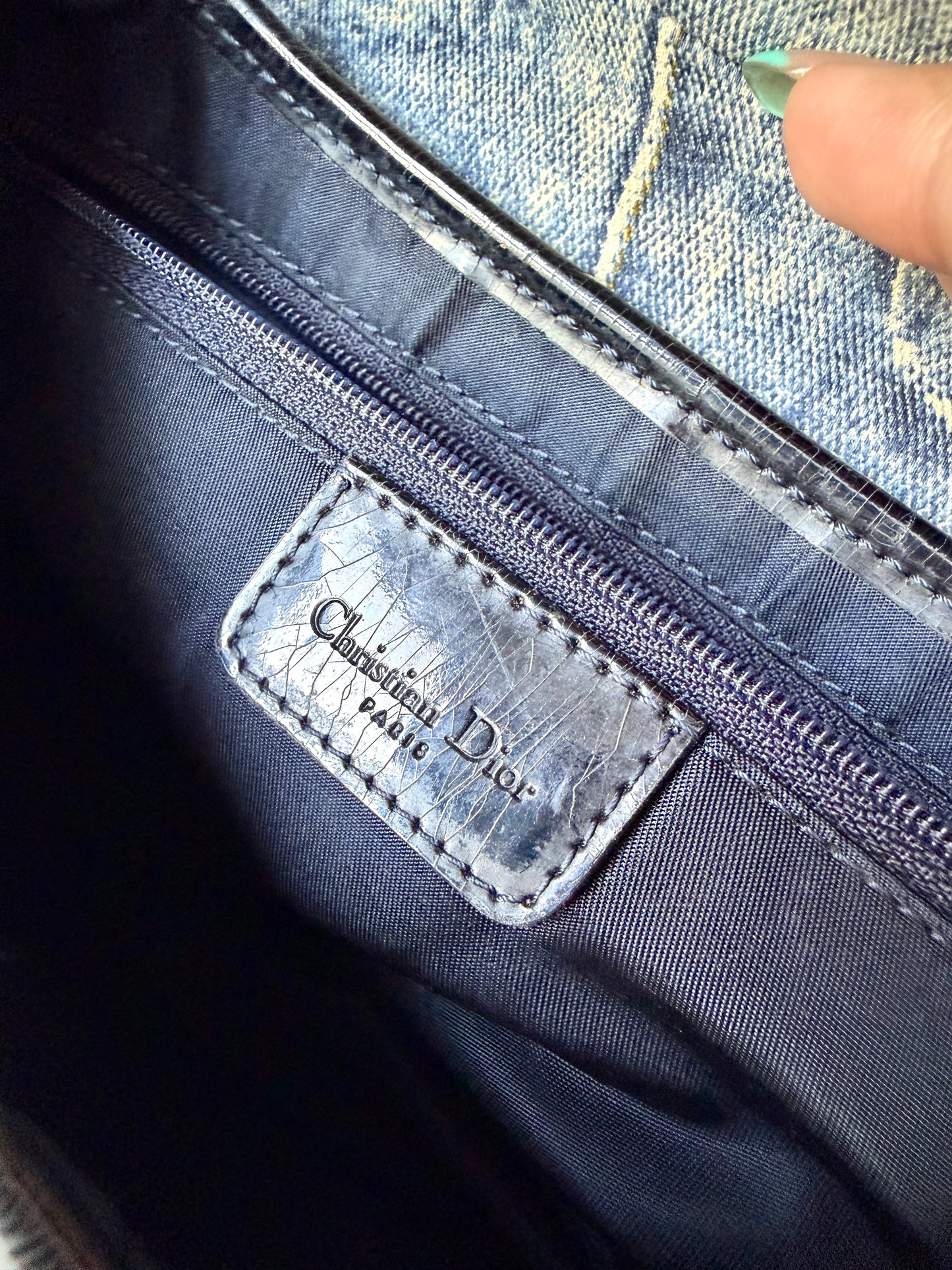 AVAILABLE | Christian Dior Speedway Distressed Saddle Bag – Blue