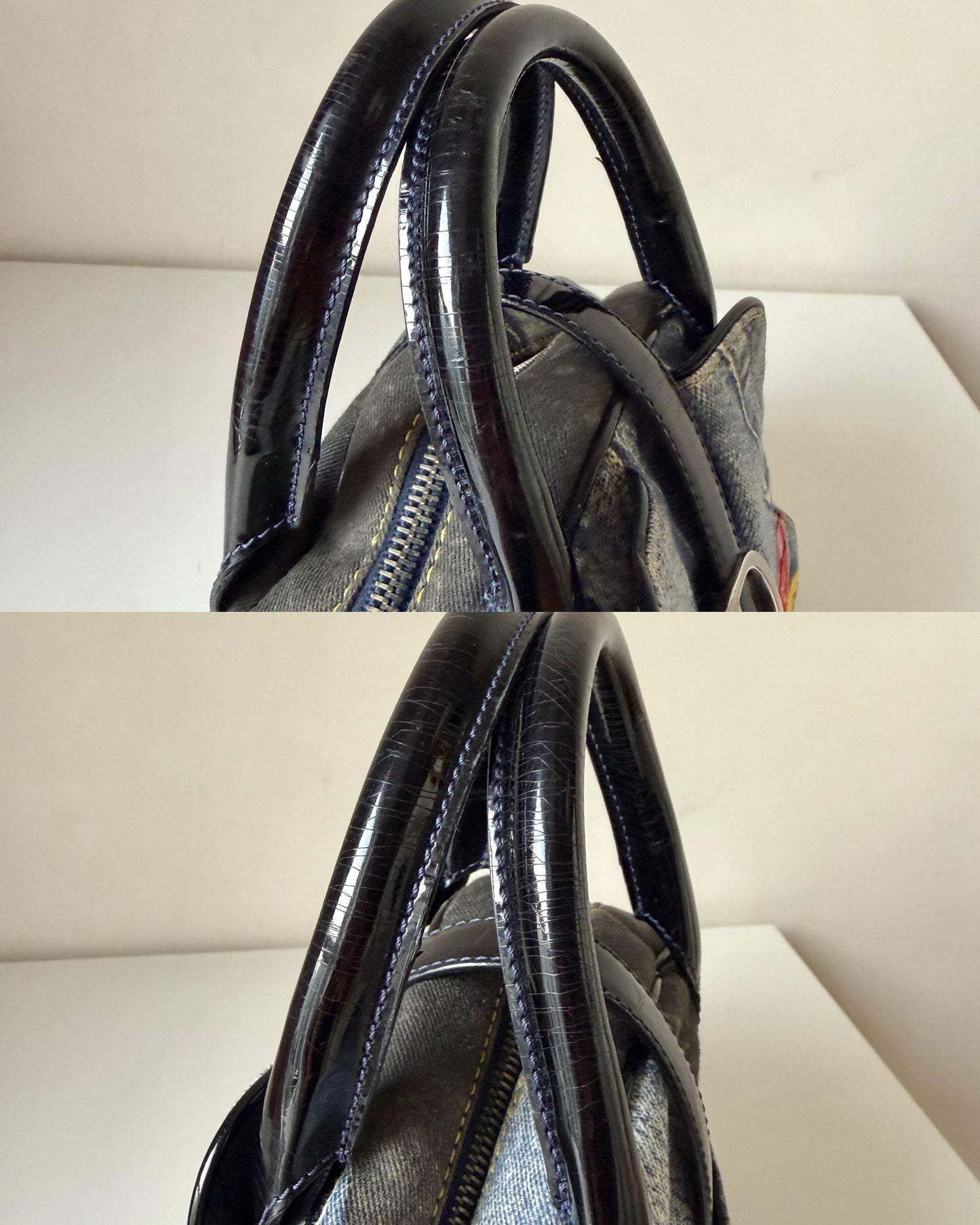 AVAILABLE | Christian Dior Distressed Denim Speedway Saddle Bowler Bag