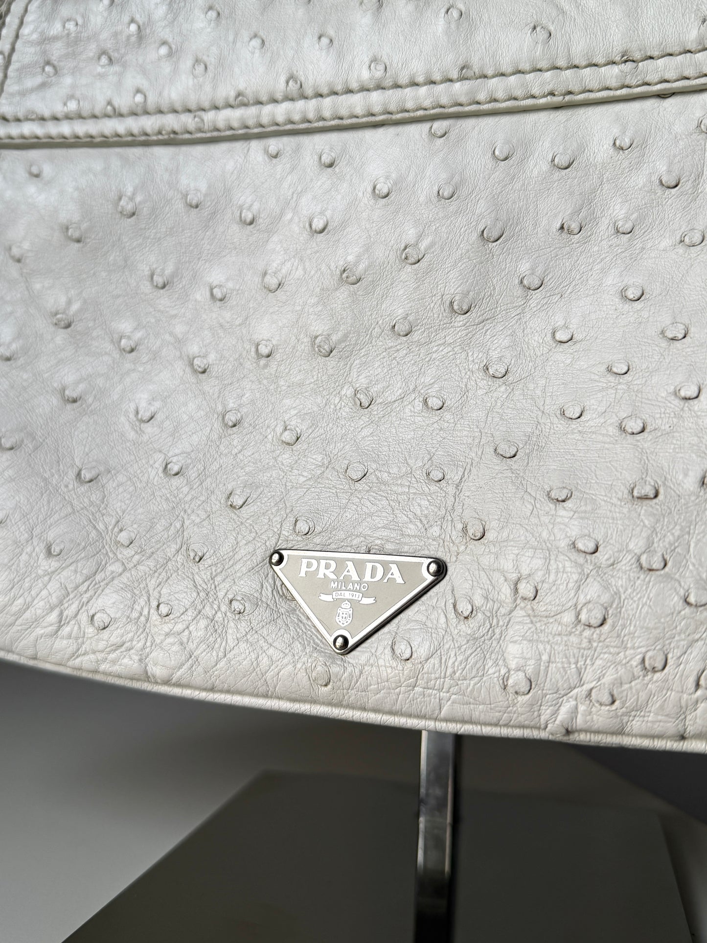 AVAILABLE | Prada Ostrich Swing Handbag 2003  – White
