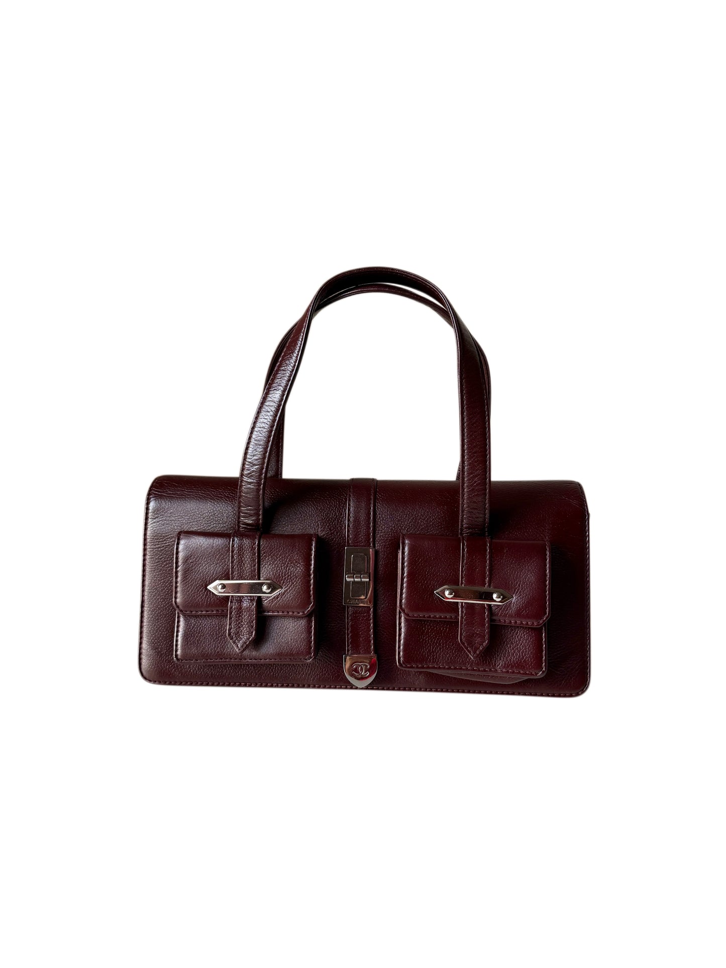 AVAILABLE | Chanel Double Pocket Satchel – Burgundy