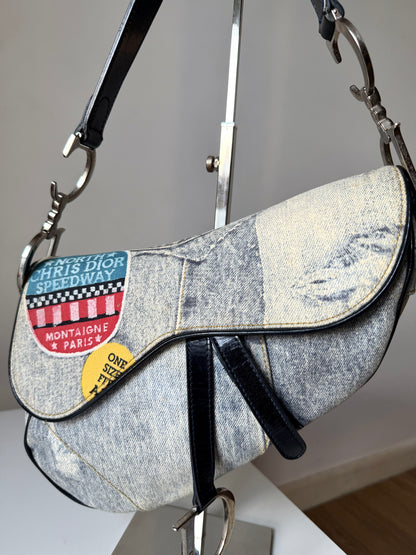 AVAILABLE | Christian Dior Speedway Distressed Saddle Bag – Blue