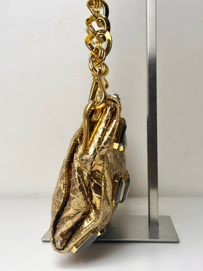 Prada Whips Pietre Gold Metallic Snakeskin Jeweled Bag