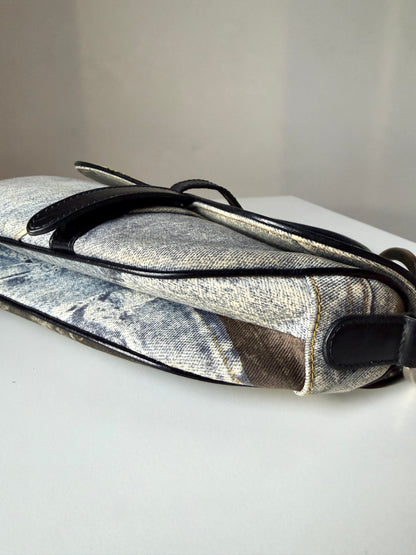 AVAILABLE | Christian Dior Speedway Distressed Saddle Bag – Blue