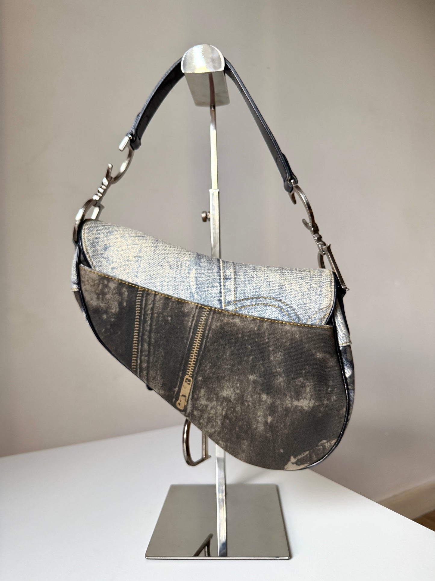 AVAILABLE | Christian Dior Speedway Distressed Saddle Bag – Blue