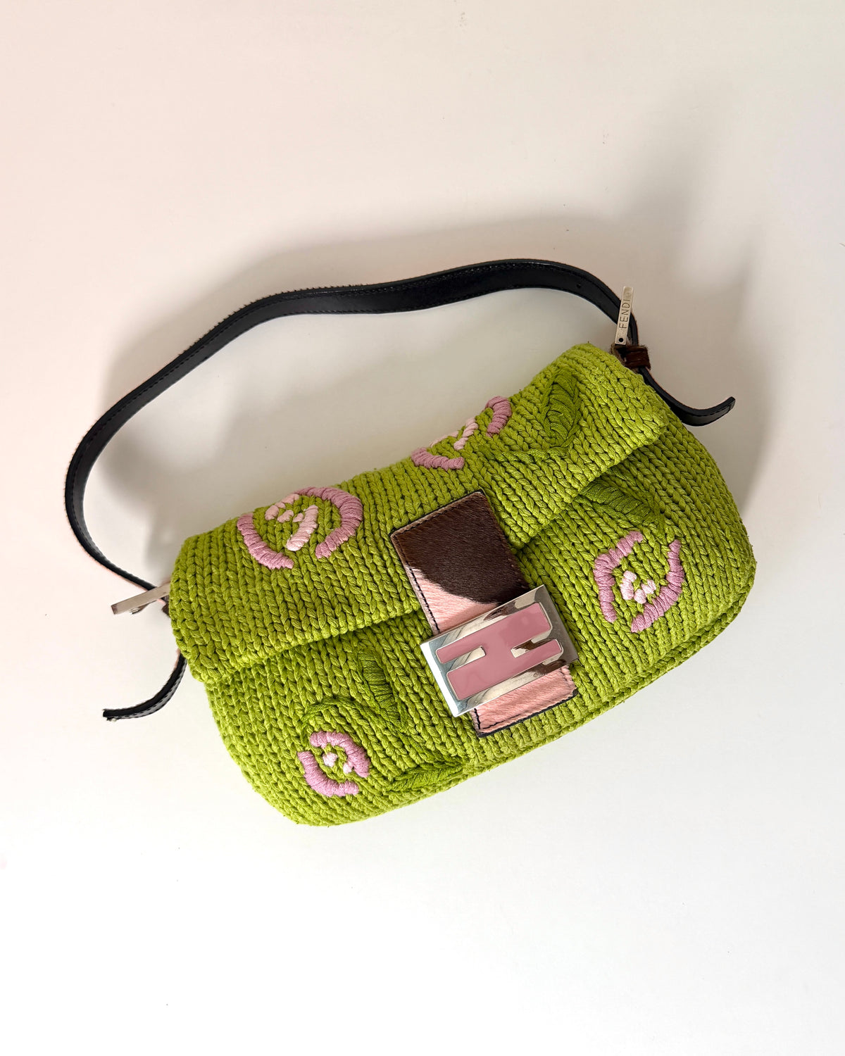 AVAILABLE | Fendi Knitted Floral Green Pink Baguette
