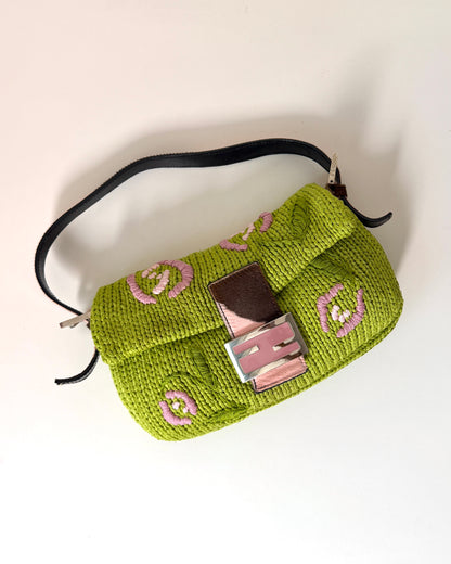 AVAILABLE | Fendi Knitted Floral Green Pink Baguette