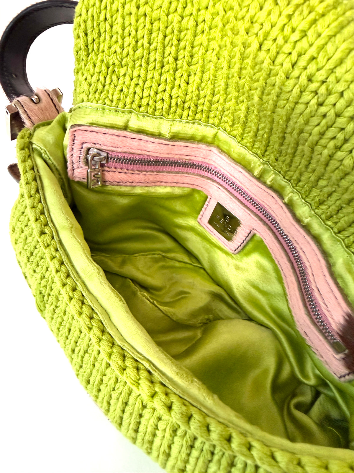 AVAILABLE | Fendi Knitted Floral Green Pink Baguette