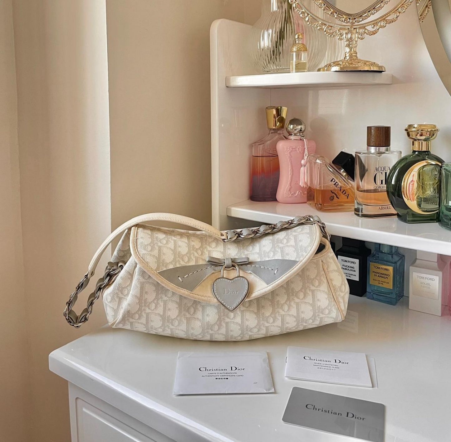 Christian Dior Romantique Trotter White Flap Bag